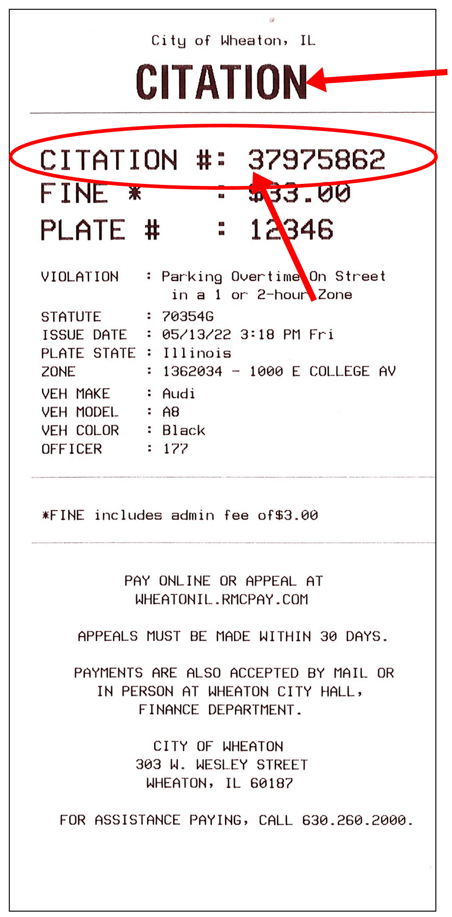 Example of a Parking Citation Ticket  Hyperlink Image